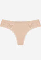 Majtki damskie - Beżowe Majtki Stringi Ozdobione Koronką z Bawełną Meniliphis - miniaturka - grafika 1