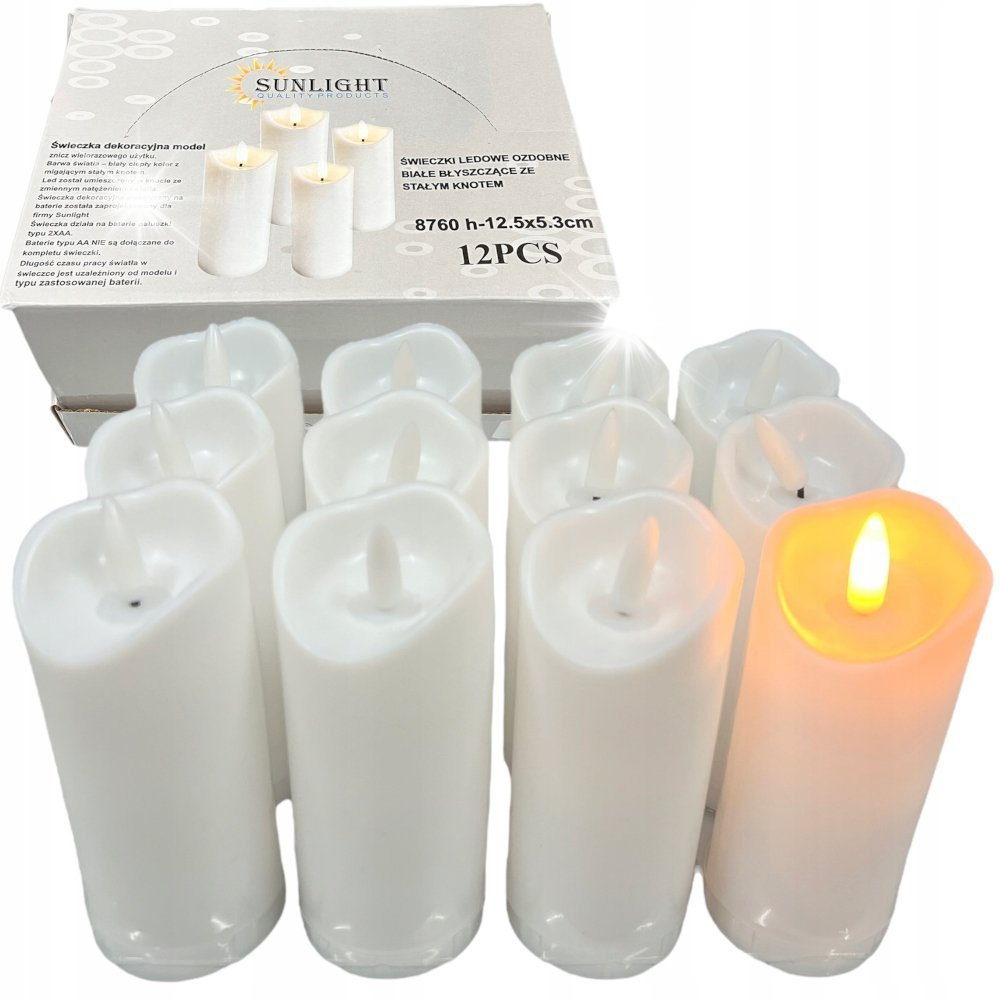 12X ŚWIECZKI WKŁADY NA BATERIE DO ZNICZY ZNICZA EFEKT PŁOMIENIA LED 12,5cm
