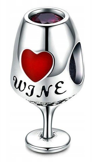Charms Srebrny Wino Kieliszek z Winem Toast Napój Koralik Wine SREBRO 925