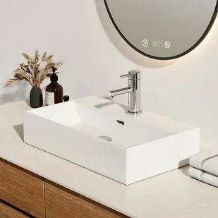 EMKE Umywalka ceramiczna 60x36x13 cm, Prostokątna Umywalka nablatowa z nawierconym otworem na baterię, brylantowa biel - Umywalki EMKE Umywalka ceramiczna 60x36x13 cm, Prostokątna Umywalka nablatowa z nawierconym otworem na baterię, brylantowa biel - Umywalki - miniaturka - grafika 1