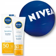 Kremy do twarzy - NIVEA SUN UV Krem do twarzy wrażliwej opalania z filtrem SPF50 + Piłka - miniaturka - grafika 1