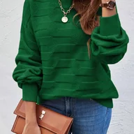 Swetry damskie - TEMU Sweter Damski z Okrągłym Dekoltem i Długim Rękawem - Elastyczny, Jednokolorowy, Pranie w Praniu Maszynowym, Modna Bluzka na Jesień/Zimę - miniaturka - grafika 1