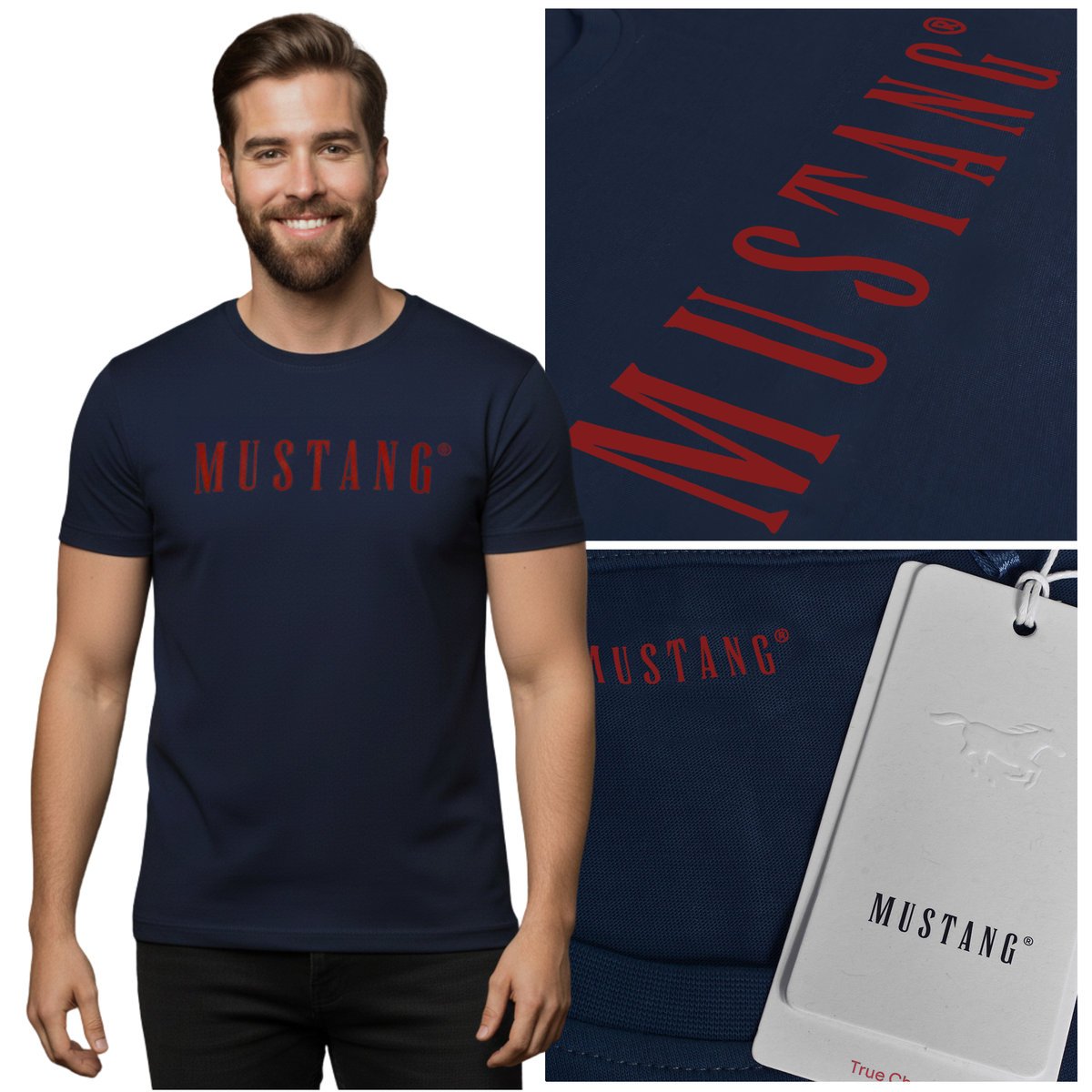 Mustang Koszulka Męska T-shirt Bawełniana 4222 Granatowa Rozmiar XL