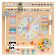 Zabawki sensoryczne - Drewniany Kalendarz dla Dzieci 6w1 Tablica Edukacyjna Prezent Przedszkole - miniaturka - grafika 1