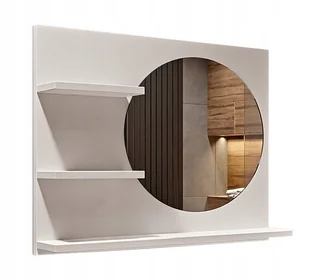 Lustro łazienkowe okrągłe białe, z półkami, lewe - Lustra - miniaturka - grafika 1