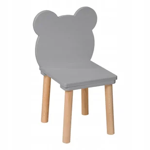 Krzesełko dla dzieci Miś drewniane szare- 52 cm, krzesło dziecięce - Krzesła obrotowe dla dzieci - miniaturka - grafika 1