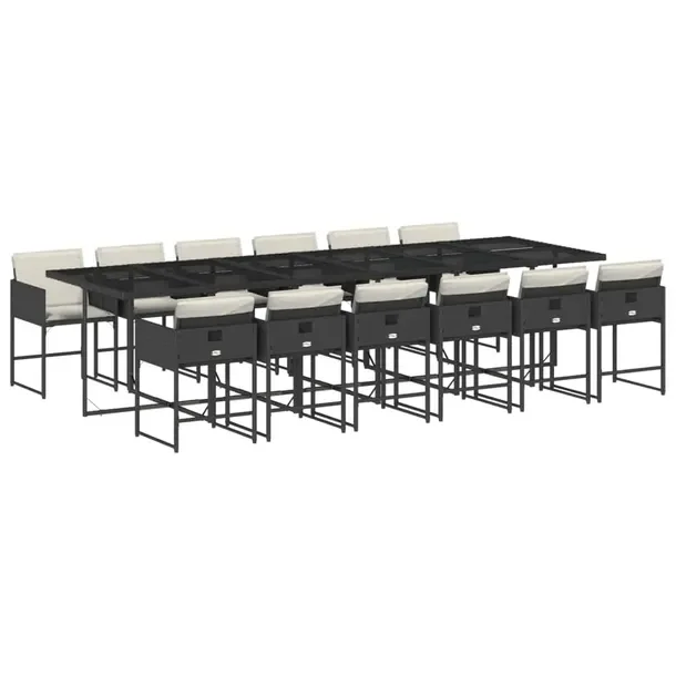 Zestaw mebli ogrodowych z rattanem PE, czarny, 330 x 106 x 73 cm