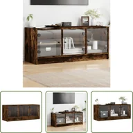 Szafki RTV - The Living Store Szafka pod telewizor ze szklanymi drzwiami dąb wędzony 102x37x42 cm - miniaturka - grafika 1