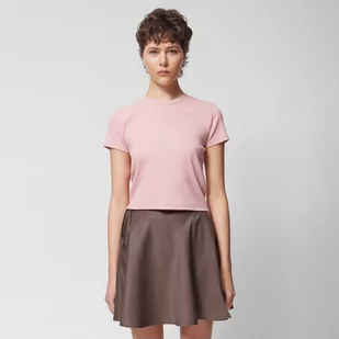 Damski t-shirt crop top w prążki Outhorn OTHWSS24TTSHF1483 - różowy - Koszulki sportowe damskie - miniaturka - grafika 1