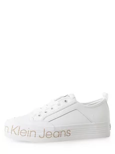 Calvin Klein Jeans - Damskie tenisówki ze skóry, biały - Trampki damskie - miniaturka - grafika 1