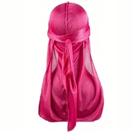 Apaszki i szaliki męskie - Jedwabna chusta Durag różowy bandana na głowę - miniaturka - grafika 1