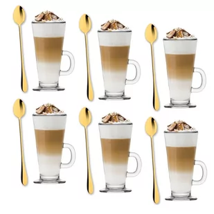 Zestaw 6X Szklanki Do Latte Wysokie + Łyżeczki Złote - Szklanki - miniaturka - grafika 1