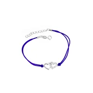 Biżuteria dla dzieci - Srebrna bransoletka 925 Połączone Serca granatowy sznurek - miniaturka - grafika 1
