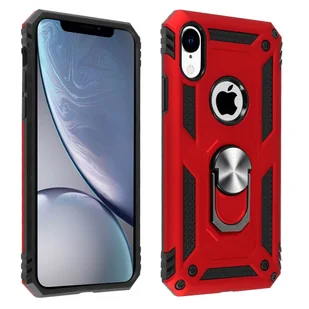 Apple iPhone XR Etui Bi Material Sztywny miękki magnetyczny stojak z pierścieniem Czerwony - Etui i futerały do telefonów - miniaturka - grafika 1