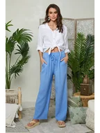 Spodnie damskie - Le Monde du Lin Lniane spodnie w kolorze błękitnym - miniaturka - grafika 1