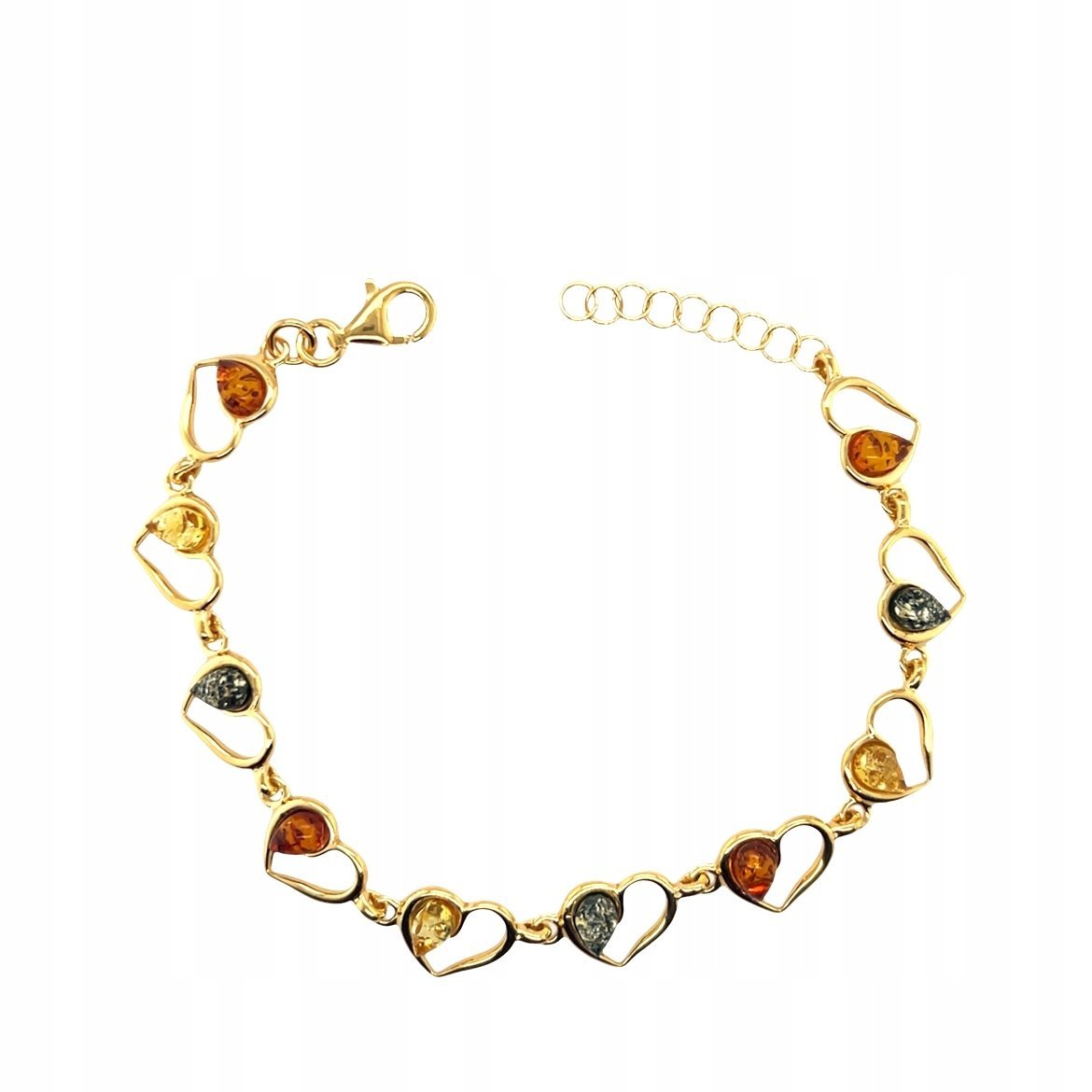 Bransoletka srebrna POZŁACANA z bursztynem naturalnym serca srebro