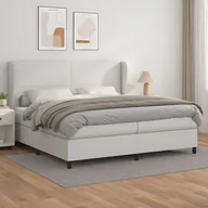 Łóżka - Lumarko Łóżko kontynentalne z materacem, białe, ekoskóra 200x200 cm - miniaturka - grafika 1