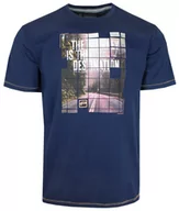 Koszulki męskie - T-shirt Bawełniany Granatowy z Krótkim Rękawem, Męski z Nadrukiem, U-neck -PAKO JEANS - Pako Jeans - miniaturka - grafika 1