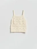 Swetry dla dziewczynek - Reserved - Dzianinowy top - złamana biel - miniaturka - grafika 1