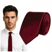 Krawaty i muchy męskie - Krawat śledzik prążkowany - bordowy - miniaturka - grafika 1