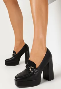 Czarne Półbuty z Klamerką na Platformie i Słupku Obenie - Półbuty damskie - miniaturka - grafika 1