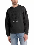 Bluzy męskie - Replay Męska bluza z logo bez kaptura, czarna (Black 098), M, Black 098, M - miniaturka - grafika 1