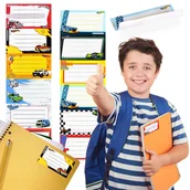 Szkolne artykuły papiernicze - Hot Wheels Naklejki NA ZESZYT, Szkolne naklejki imienne na podręczniki, SAMOPRZYLEPNE nalepki ZESTAW 12 NAKLEJEK x2 - miniaturka - grafika 1