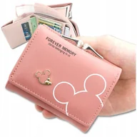 Portfele - Portfel skóra Mały damski miki skórzany różowy zatrzask PORTMONETKA myszka - miniaturka - grafika 1