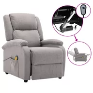 Fotele - Rozkładany masujący fotel elektryczny, jasnoszary, tkanina - miniaturka - grafika 1