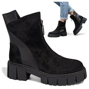Botki Damskie SKÓRZANE Eleganckie Jesienne na Platformie Czarne Barski 40 - Botki damskie Botki Damskie SKÓRZANE Eleganckie Jesienne na Platformie Czarne Barski 40 - Botki damskie - miniaturka - grafika 1