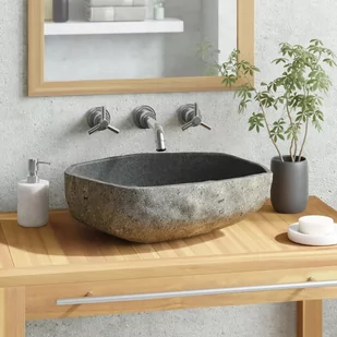 vidaXL Umywalka kamienna z kamienia rzecznego owalna 50 cm - Umywalki - miniaturka - grafika 1