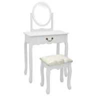 Toaletki - vidaXL Toaletka ze stołkiem, biała, 65x36x128 cm, drewno paulowni, MDF - miniaturka - grafika 1