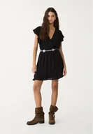 Sukienki - Stradivarius Krótka luźna sukienka z falbanami Czarny XS - miniaturka - grafika 1