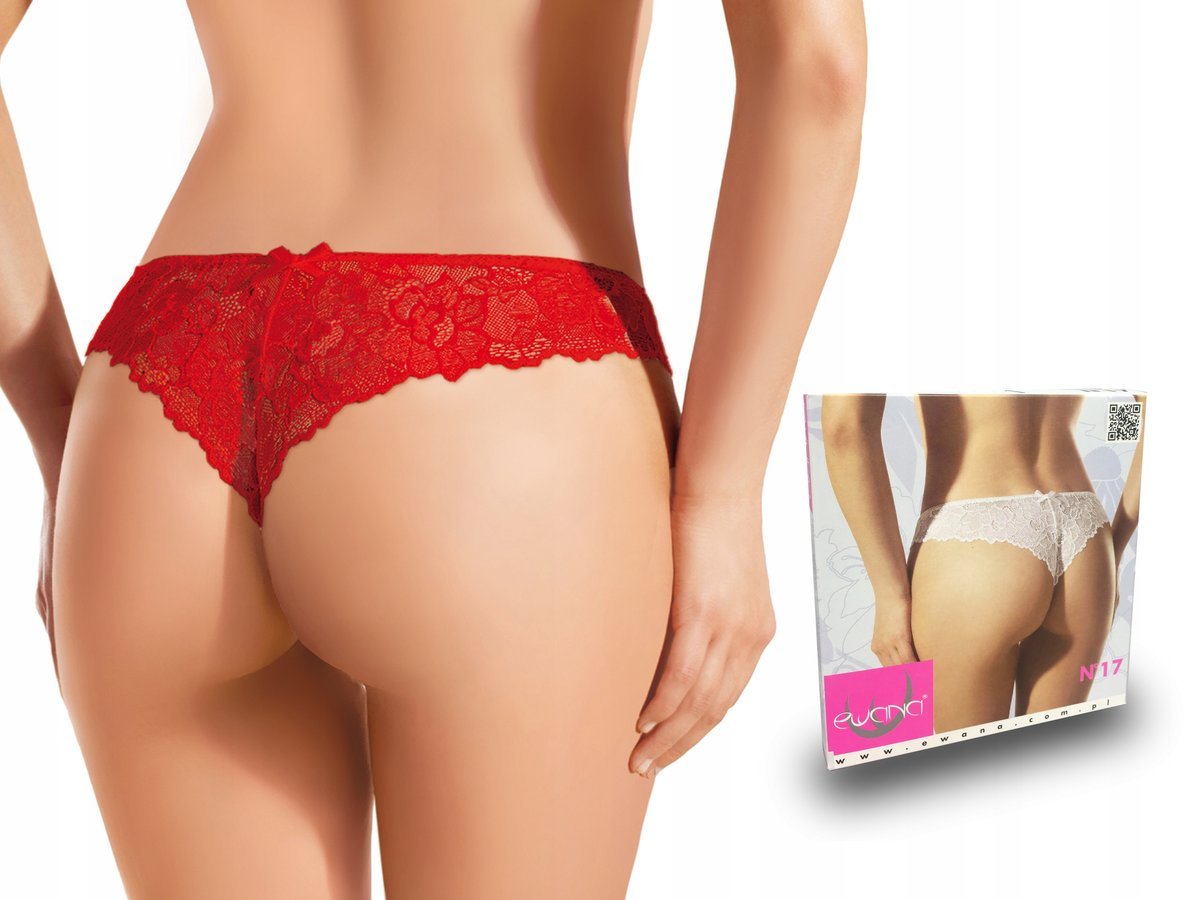 Ewana 017 Koronkowe Eleganckie Stringi Czerwony M