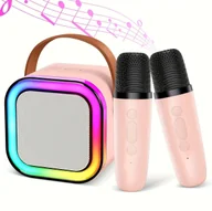 Głośniki przenośne - ZS55A Zestaw karaoke bluetooth głośnik + 2x mikrofon różowy - miniaturka - grafika 1