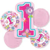 Balony i akcesoria - Amscan Balon foliowy "1 Urodziny Dziewczynki", zestaw 29820 - miniaturka - grafika 1