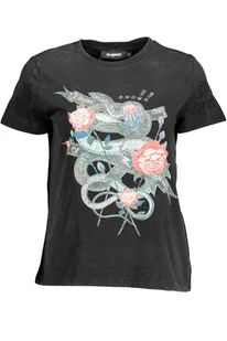 DESIGUAL T-SHIRT Z KRÓTKIM RĘKAWEM DAMSKI CZARNY - Portfele - miniaturka - grafika 1