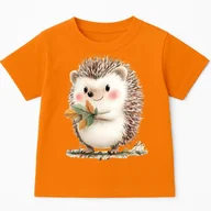Koszulki dla dziewczynek - Pomarańczowa koszulka z Jeżem na Dzień Jeża - wzór jeż120 - miniaturka - grafika 1
