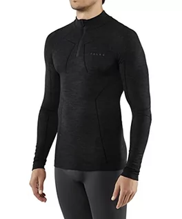 Koszulki męskie - FALKE mężczyzn wool Tech Zip koszulka Comfort bielizna, czarny, s 33410 - grafika 1