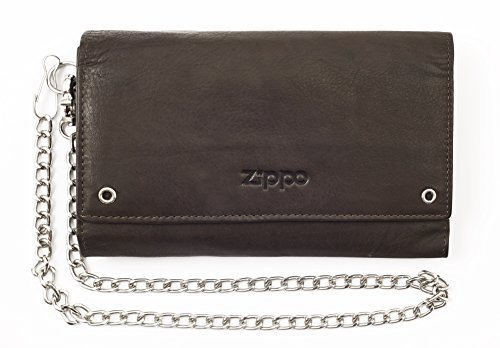 Zippo Portfel, ze Skóry, Metalowy Łańcuszek, Portmonetka w Stylu Motocyklisty, Portfel z Kieszenią na Monety i Kieszonką na Zapalniczkę Sztormową, Optymalny na Karty i Banknoty, Mokka