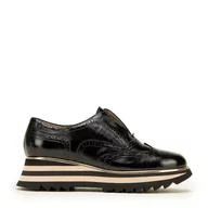 Półbuty męskie - Damskie wsuwane sneakersy z lakierowanej skóry czarne - miniaturka - grafika 1