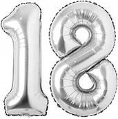 Balony i akcesoria - Balon foliowy cyfra 18 dekoracje na urodziny srebrna srebro 40cm na hel - miniaturka - grafika 1