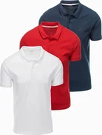 Koszulki męskie - Komplet męskich t-shirtów bawełnianych polo BASIC granatowy/biały/czerwony V3 OM-POBS-0133 L - miniaturka - grafika 1