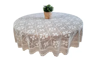 Obrus Okrągły Szydełkowy Fi 160 Naturalny Beżowy - Obrusy i serwetki - miniaturka - grafika 1