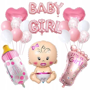 BALONY n a Powitanie Córeczki BABY GIRL Baby Shower Zestaw Balonów - 24szt - Baby shower i roczek - miniaturka - grafika 1