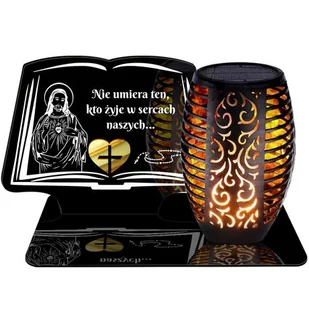 ZNICZ SOLARNY LED WIECZNY PODSTAWKA NA CMENTARZ GRÓB Księga EFEKT PŁOMIENIA - Lampiony i znicze - miniaturka - grafika 1
