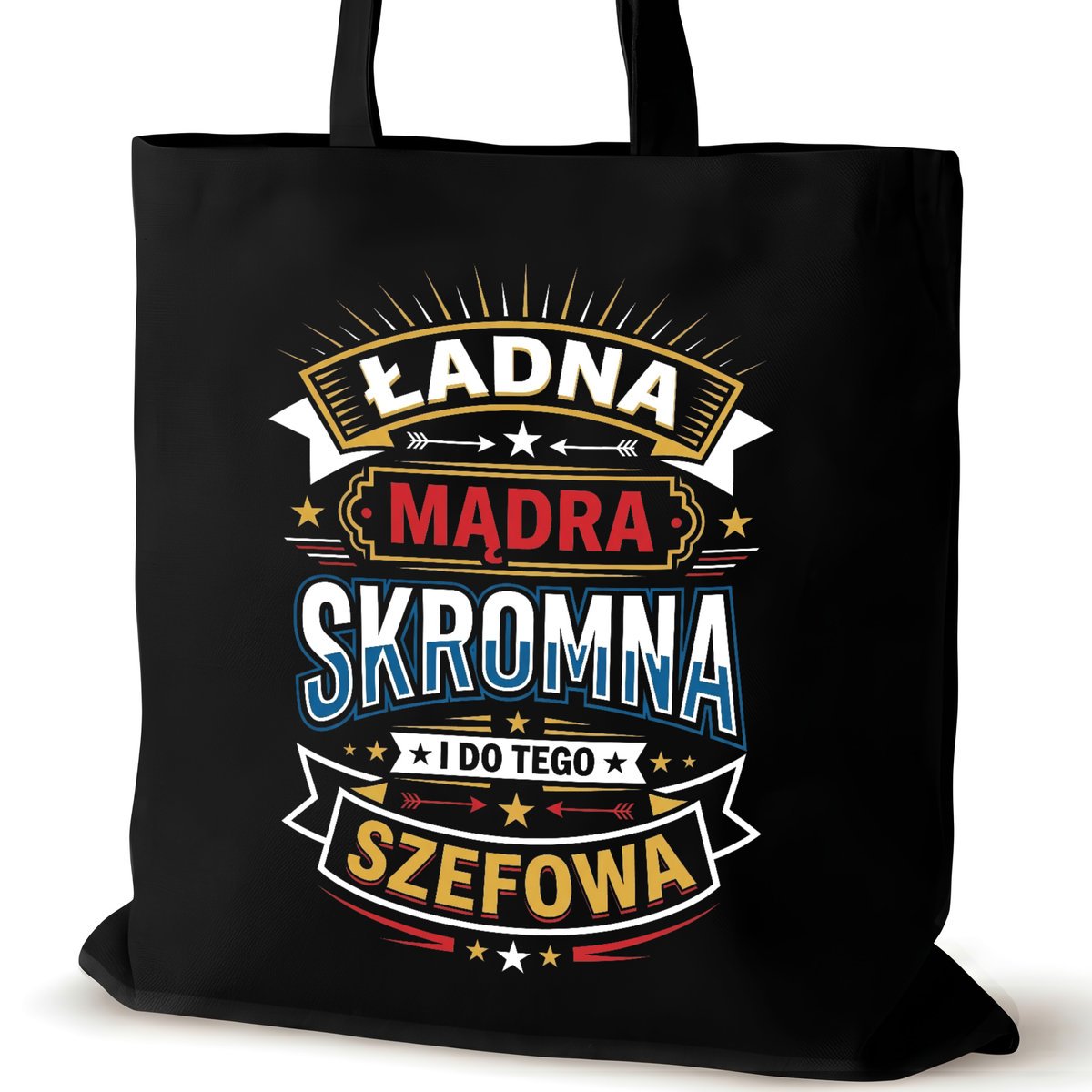 Torba bawełniana dla szefowej na ramię czarna duża prezent biura skromna