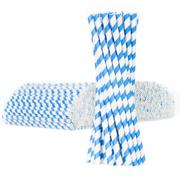 Słomki do napojów - GSG24 Słomki papierowe BIO ekologiczne PAPER STRAWS 6/205mm biało-niebieskie 500szt - miniaturka - grafika 1