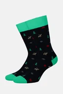Skarpetki męskie - Skarpety Świąteczne Granatowo-Seledynowe W Renifery, Śnieżynki I Choinki - miniaturka - grafika 1