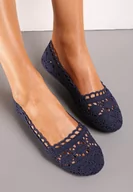 Baleriny - Granatowe Ażurowe Balerinki na Płaskiej Podeszwie Atley - miniaturka - grafika 1